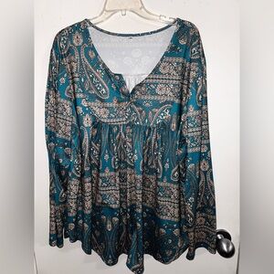 Teal Paisley Boho V-Neck Tunic